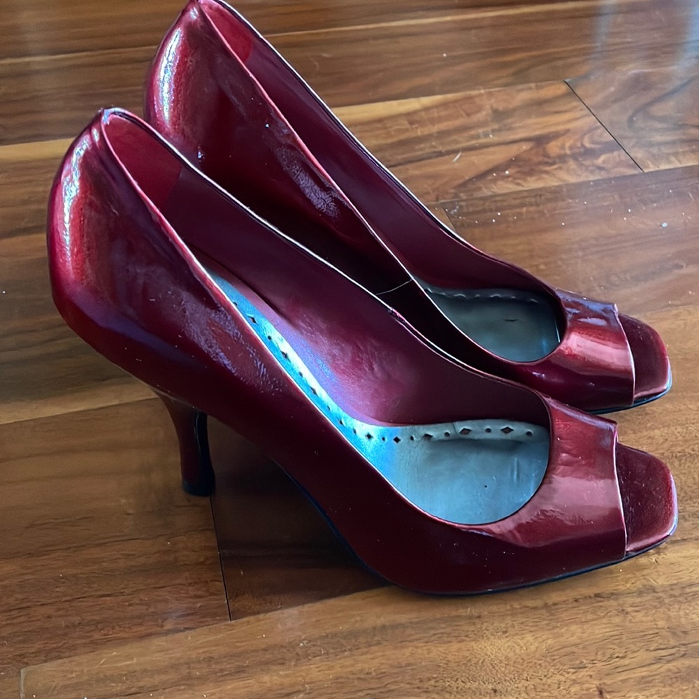 Crimson Red peep toe heels